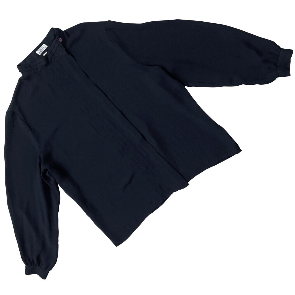 Catherine Van Dyck (Belgium) Crpe Crystal Pleat Garibaldi Blouse Midnight : L